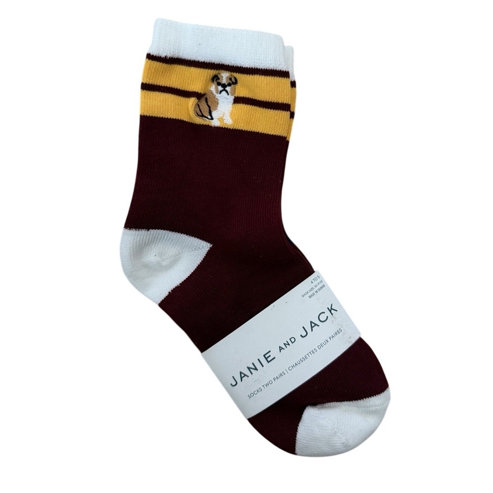 NWT Janie and Jack Sock Set 4-5Y Burgundy Striped Bulldog 2 Pairs